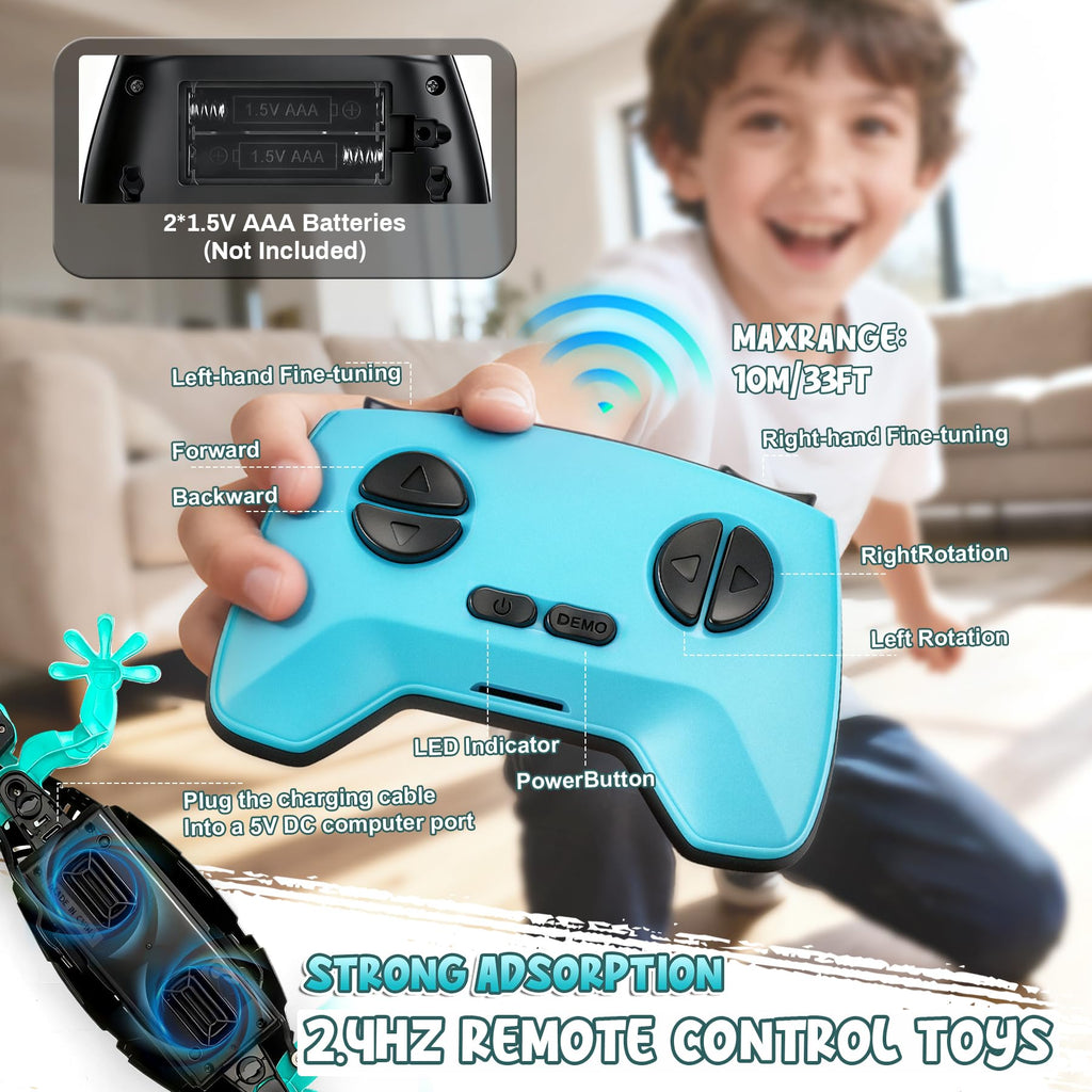 Hamino Wall Climbing Gecko, Remote Control Electric Lizard Toy Funny Prank Toys, Floor & Wall Crawling, Glowing Eyes, Upgrade Low Noise, Rechargeable Boys Gifts for Kids 3 4 6+ Year Old