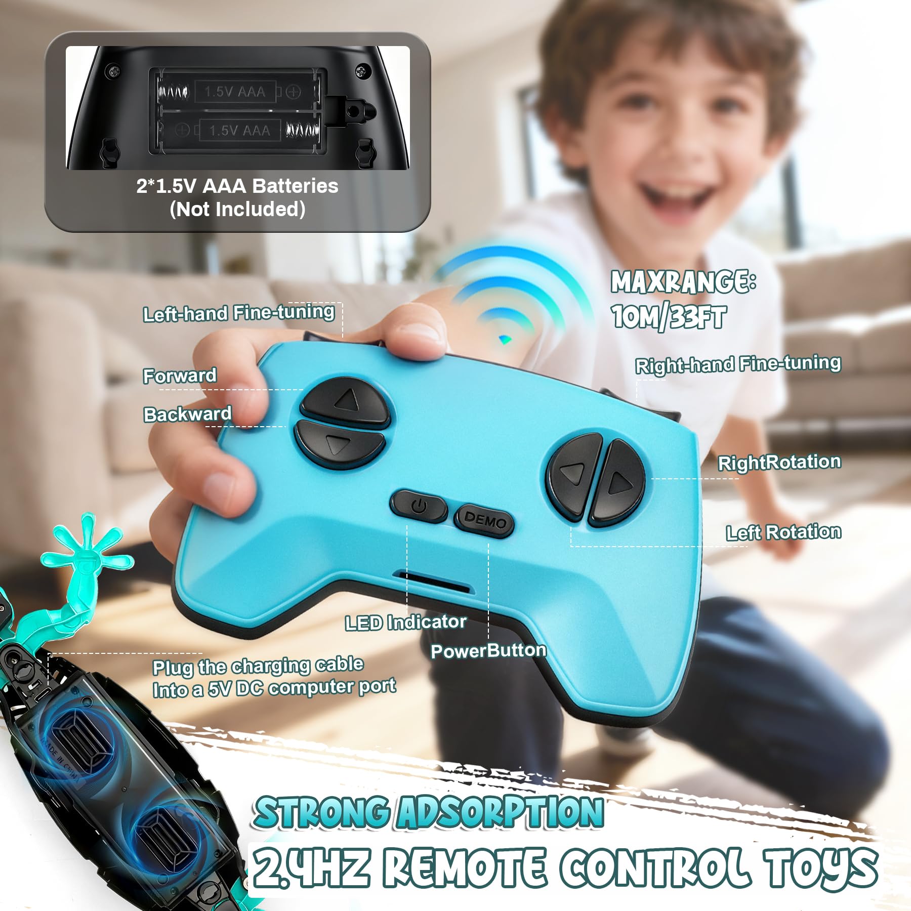 Hamino Wall Climbing Gecko, Remote Control Electric Lizard Toy Funny Prank Toys, Floor & Wall Crawling, Glowing Eyes, Upgrade Low Noise, Rechargeable Boys Gifts for Kids 3 4 6+ Year Old