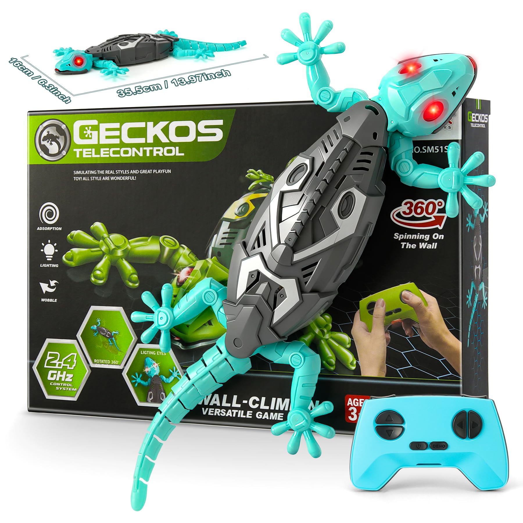 Hamino Wall Climbing Gecko, Remote Control Electric Lizard Toy Funny Prank Toys, Floor & Wall Crawling, Glowing Eyes, Upgrade Low Noise, Rechargeable Boys Gifts for Kids 3 4 6+ Year Old