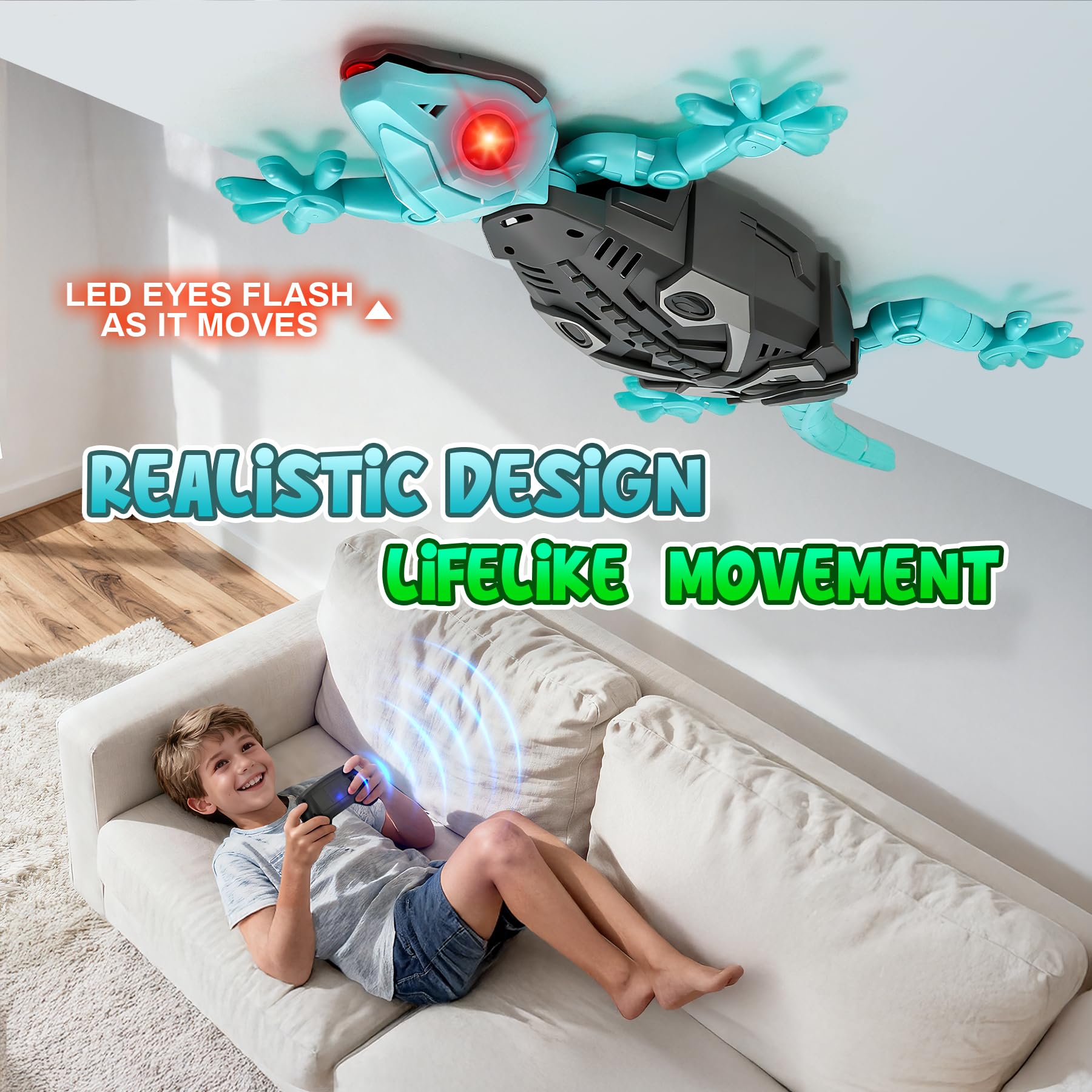 Hamino Wall Climbing Gecko, Remote Control Electric Lizard Toy Funny Prank Toys, Floor & Wall Crawling, Glowing Eyes, Upgrade Low Noise, Rechargeable Boys Gifts for Kids 3 4 6+ Year Old