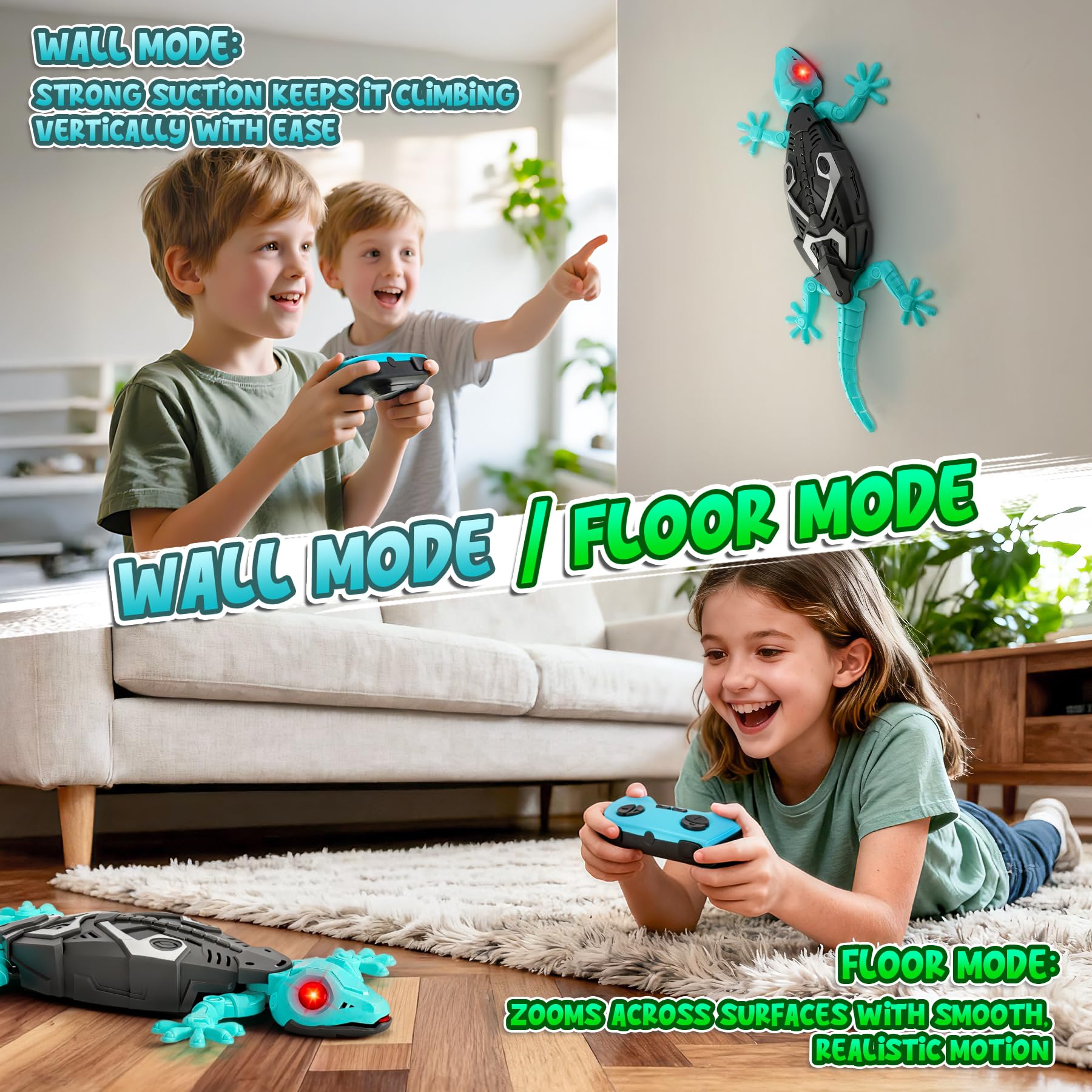 Hamino Wall Climbing Gecko, Remote Control Electric Lizard Toy Funny Prank Toys, Floor & Wall Crawling, Glowing Eyes, Upgrade Low Noise, Rechargeable Boys Gifts for Kids 3 4 6+ Year Old