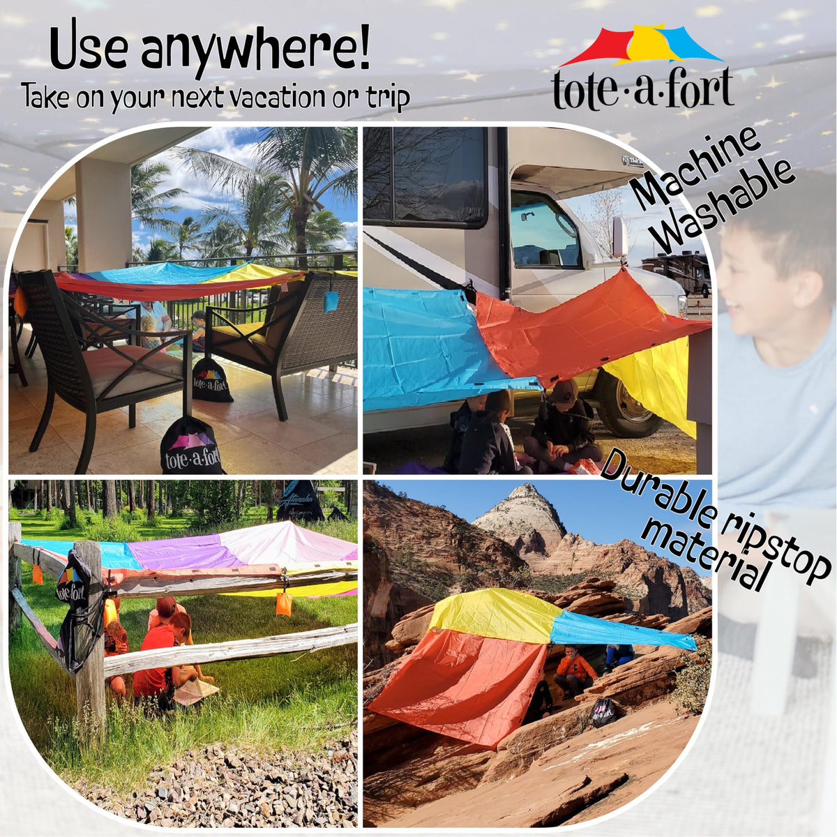 TOTE•A•FORT Blanket Fort Building Kit for Kids, 4 Blanket TOTEAFORT Toy, Make a Portable Playhouse, Play Tent Indoor Outdoor Build Set, STEM Children Toy, Ages 4, 8, 12 +, Starry XL