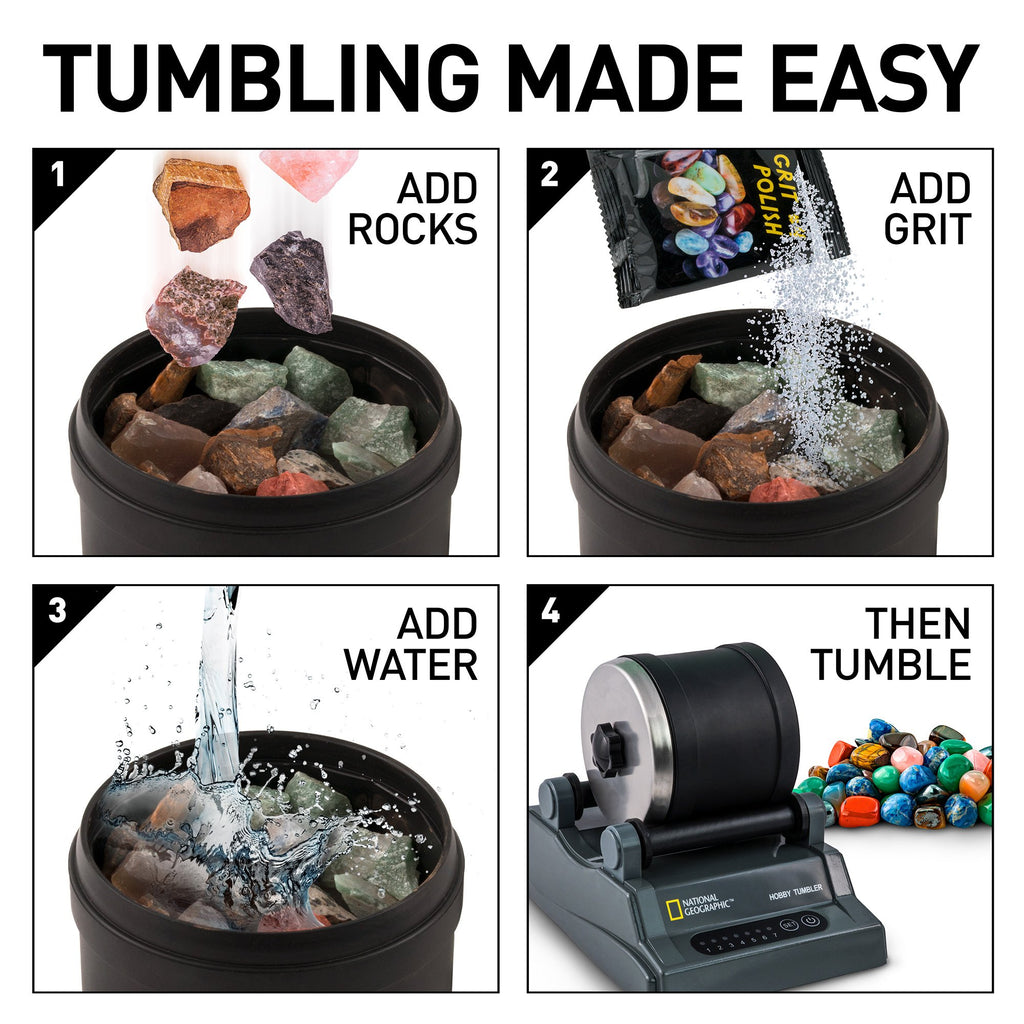 National Geographic Hobby Rock Tumbler Bundle for Kids and Adults
